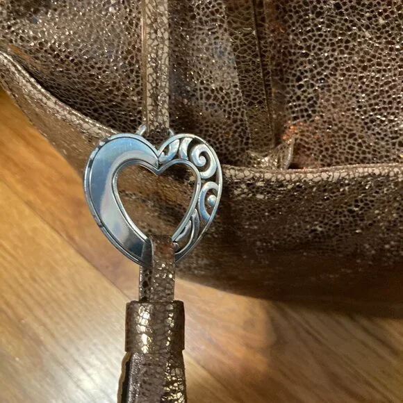 Brighton Shoulder Bag Metallic Gold Copper Hobo Braided Strap Handbag Heart - Picture 9 of 14